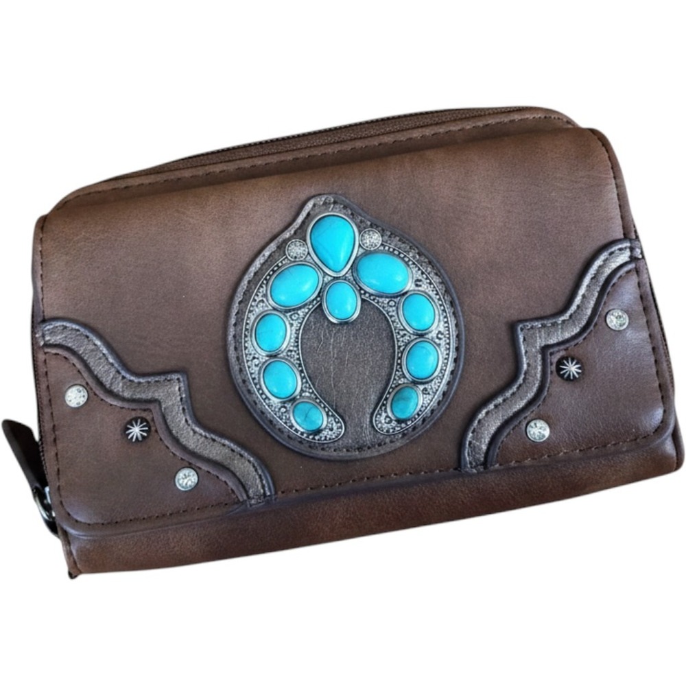 Justin Western Turquoise Horseshoe Zip Around Wallet Southwestern Rodeo Boho